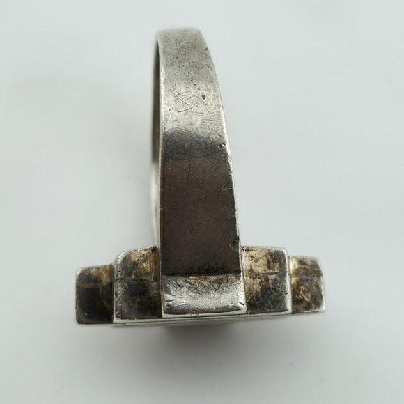 Sterling Silver Ring Mid Century Brutalist Abstract Native M.R Mexico Size 8 - Picture 8 of 14